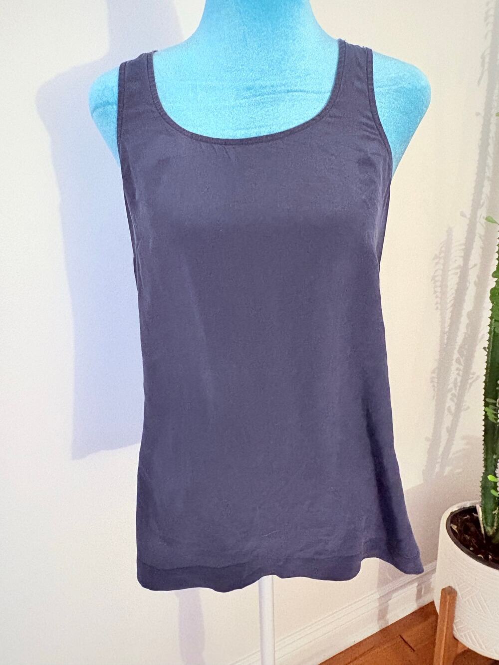 Silk Backless Tie-Back Tank Top Blue Gray Minimalist Luxury Coquette Aesthetic S